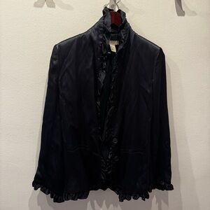 H&M Dark Navy Ruffle-Trim Blazer